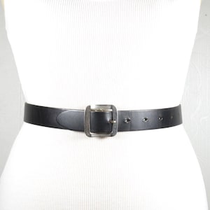 Black Leather Belt with Square Steel Buckle