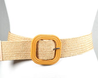 Gold Buckle Elastic Straw Statement Belt Straw Woven Elastic Belt with Triangle Buckle - Beige – BeltBe main image 3