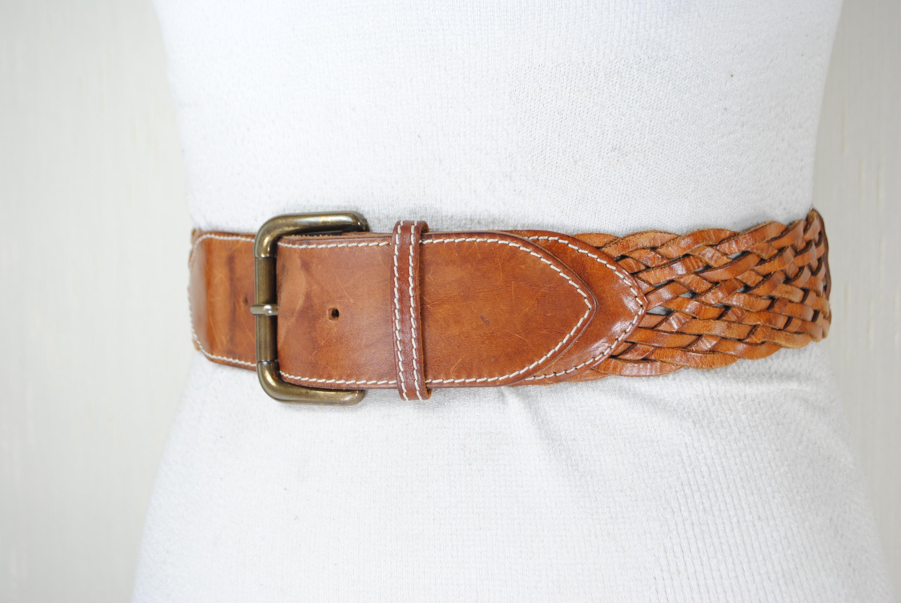 Wide Brown Genuine Leather Woven Belt Braided Western Boho JASGOOD Women main image 3