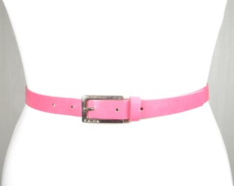 Vintage E.KLEIN Hot Pink Leder Skinny Gürtel, Minimalist Pop of Color