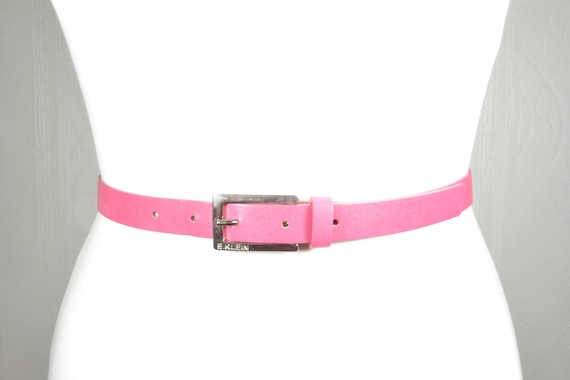 Vintage Pink Leather Belt: Slim Silver Buckle Waist Belt - Etsy display picture 3
