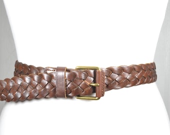 Western Woven Leather Brown Belt with Brass Accents Leather Belt Woven Braided Brown Solid Brass Buckle Men 42  main image 4