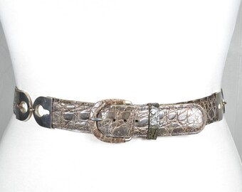 Vintage Boho Crocodile Embossed Leather Belt With Covered  display picture 1