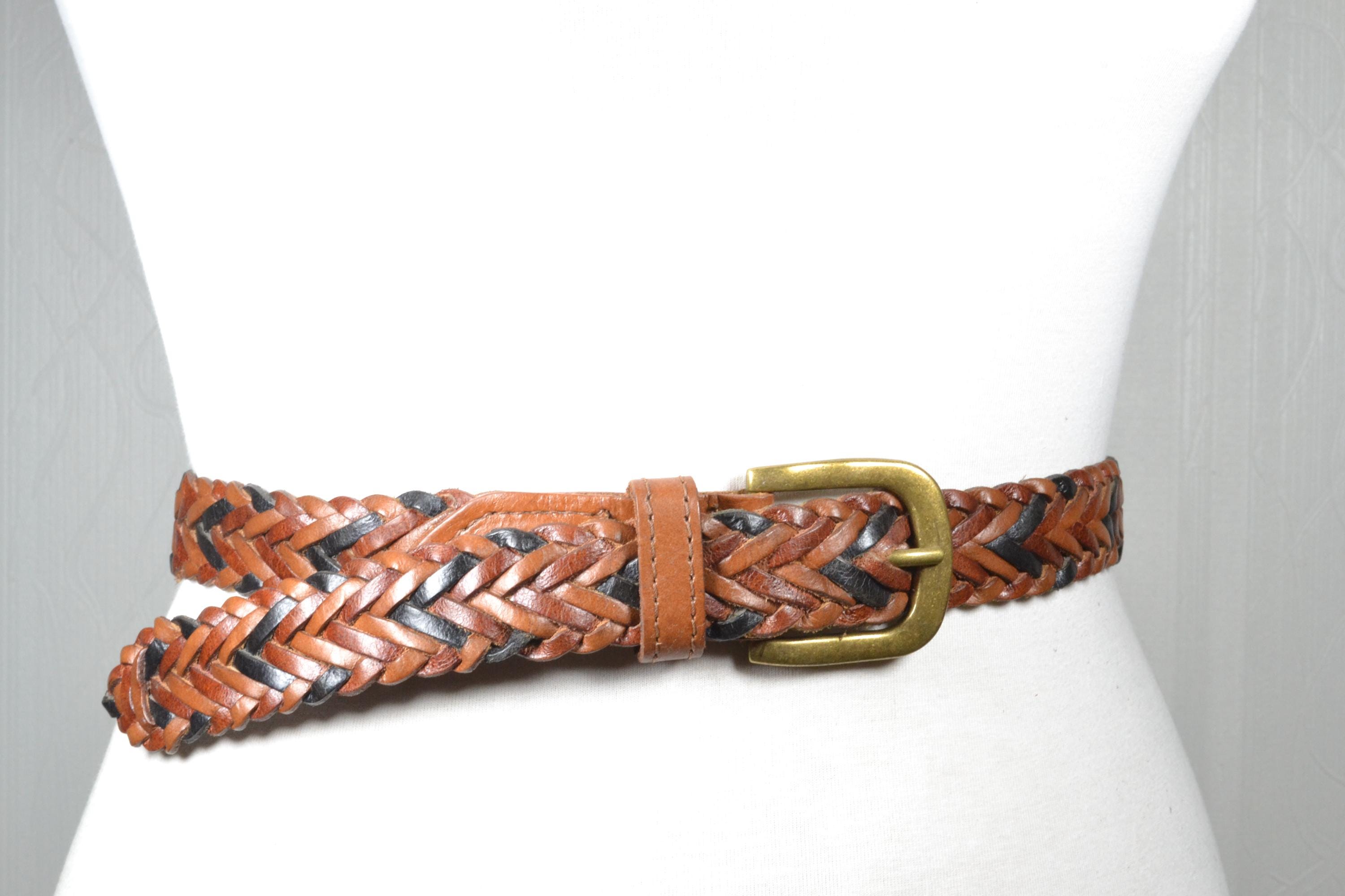 Vintage Braided Leather Belt in Brown and Black With Brass  display picture 3