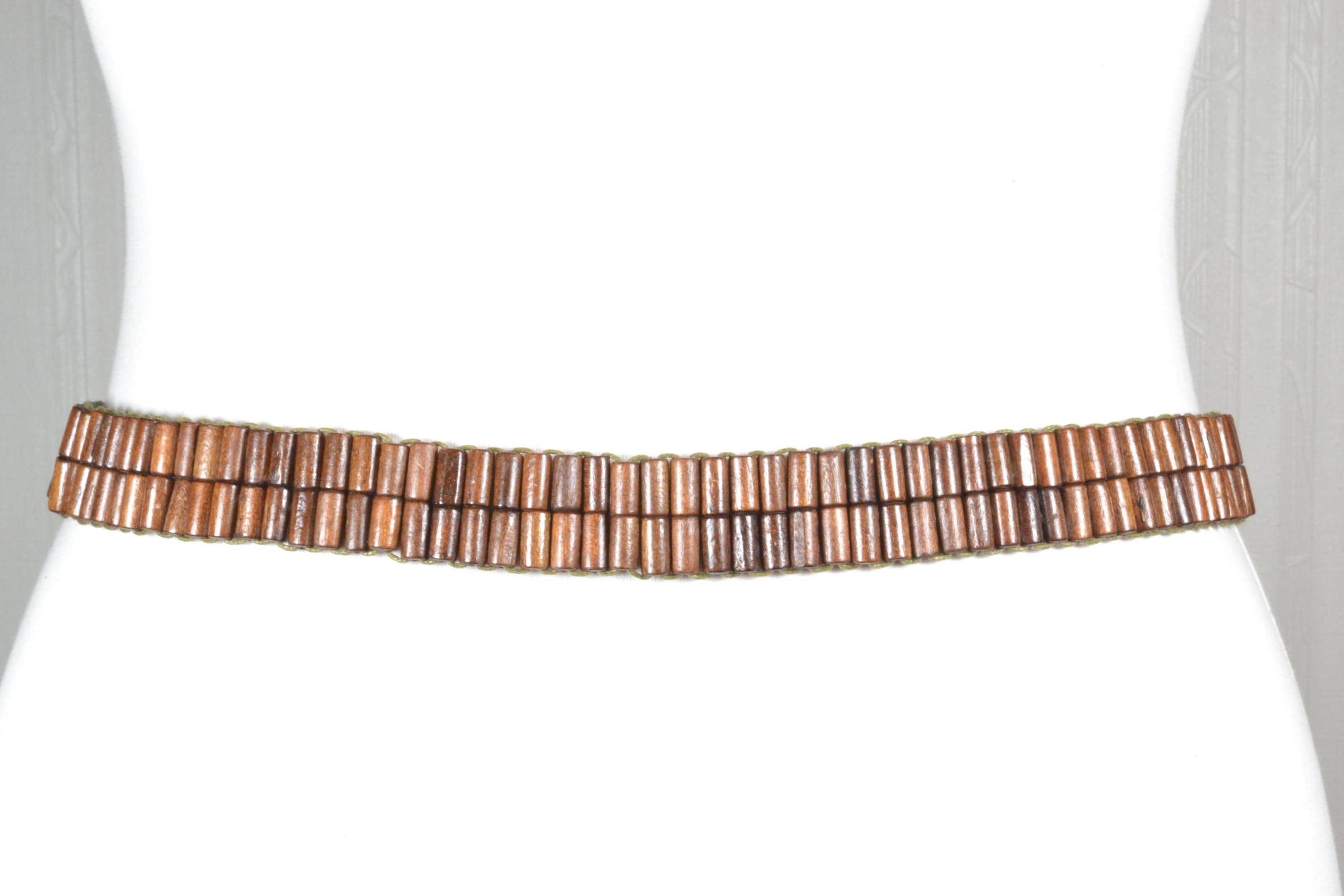 Vintage Handcrafted Wooden Beaded Waist Belt - Brown Vintage Brown Wooden Beaded Belt: Handmade Boho Tie Waist  main image 4