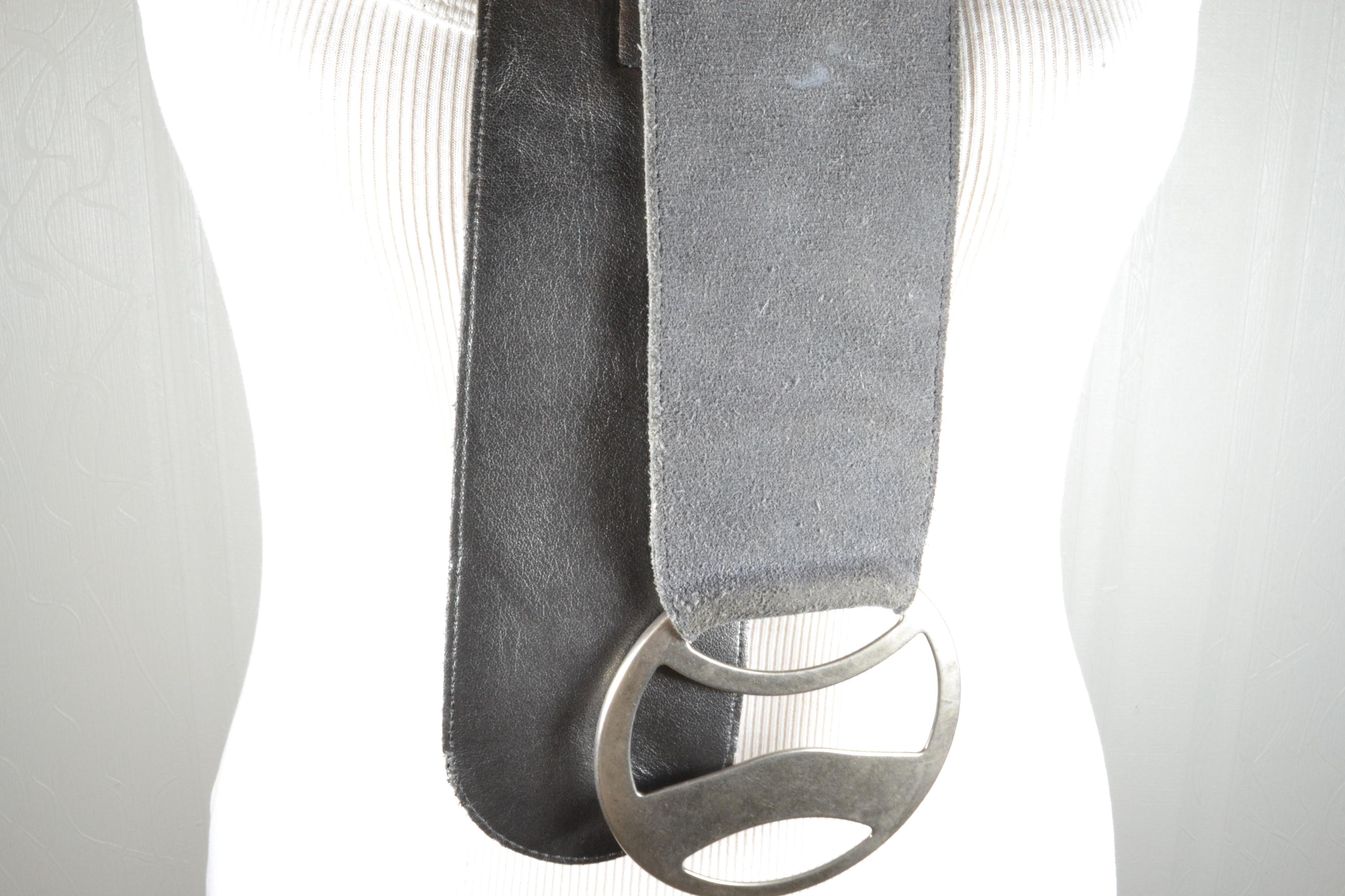 Worth NY Grey Suede Long Tail Belt w/Double Prong Silvertone Buckle SZ M Amazon.com: Stag Embossed Double Prong Utility Belt and  main image 2