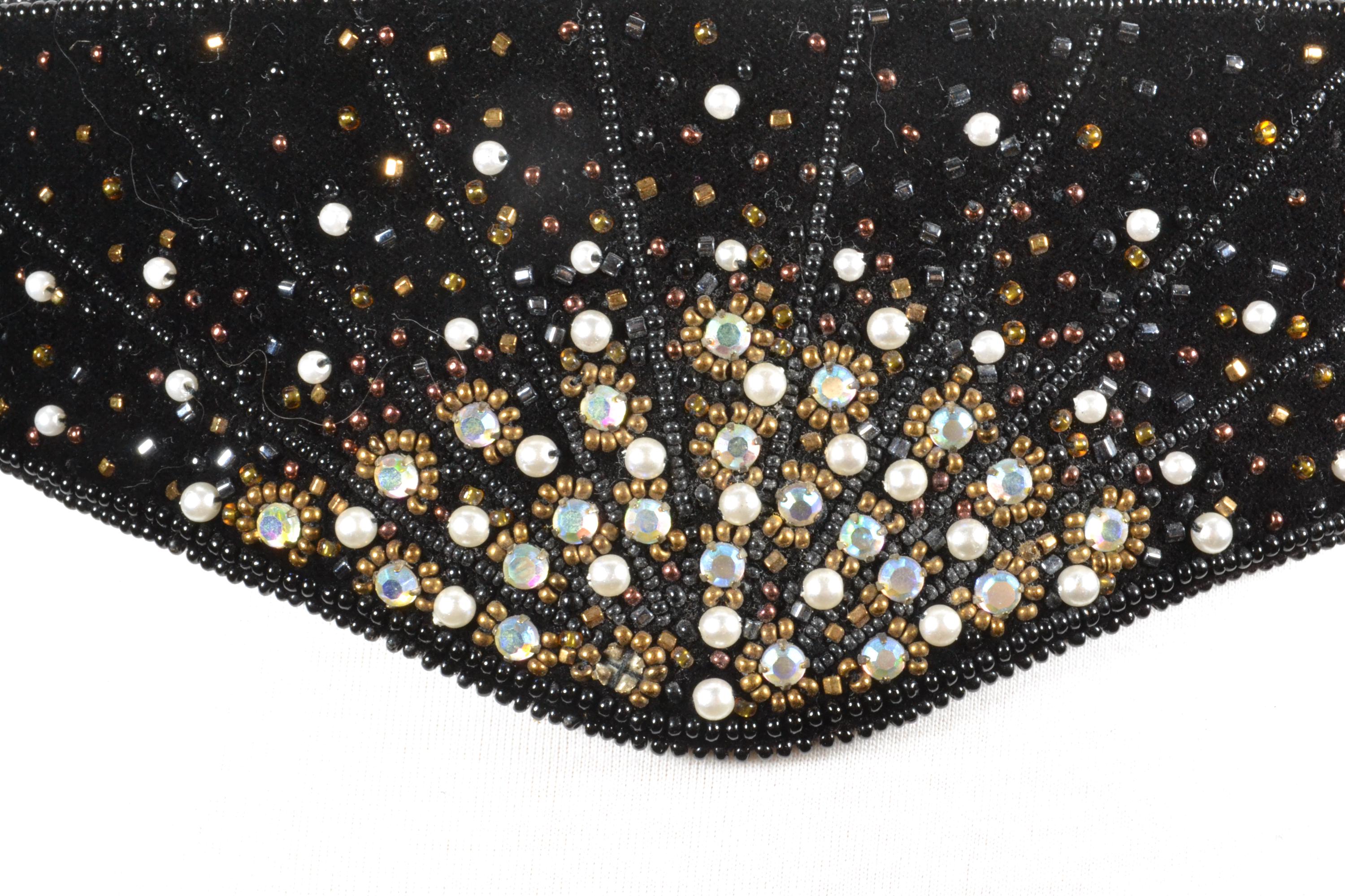 Wide Black Velour Belt: Vintage Beaded Corset Waist Belt - Etsy display picture 1