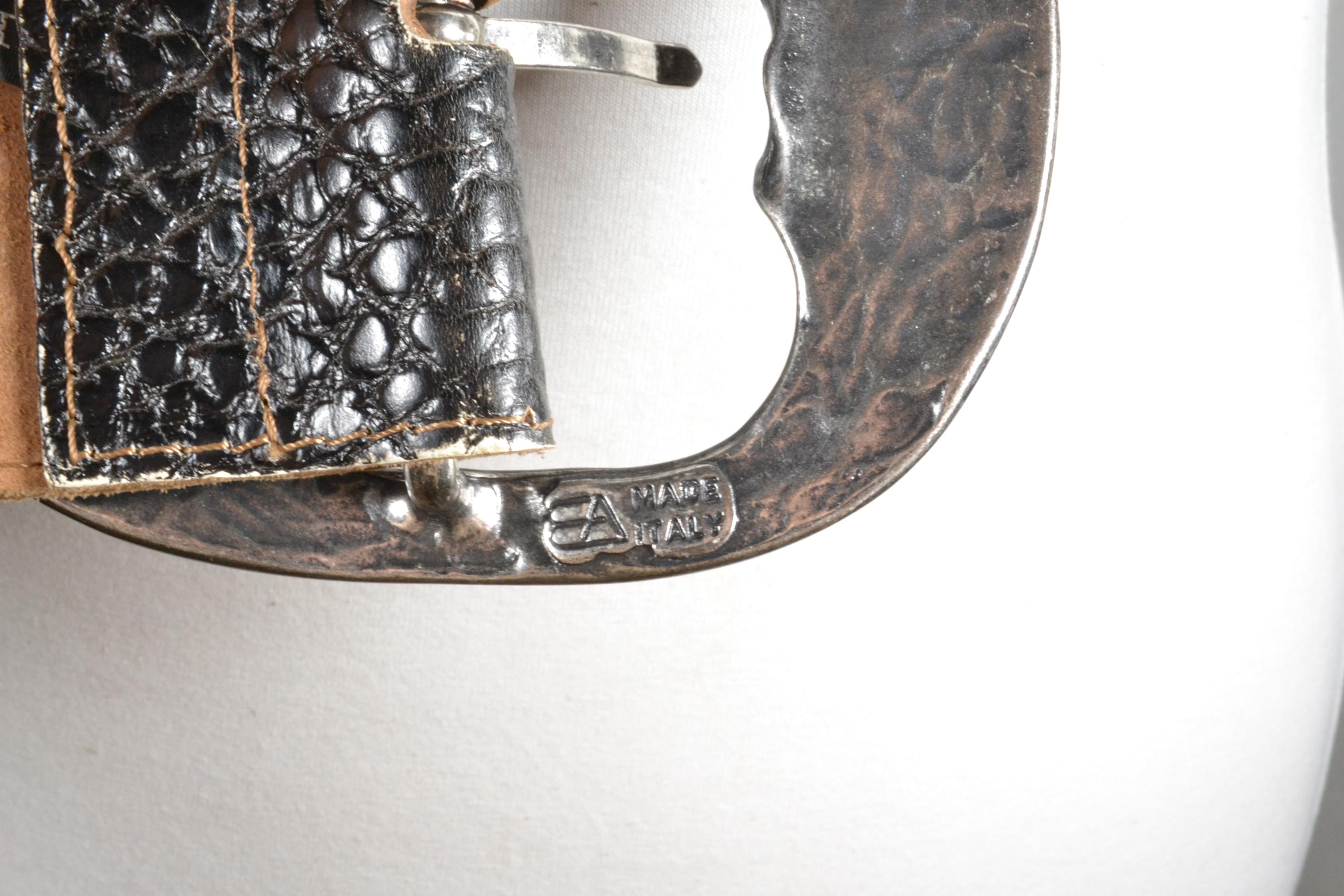 Wide Black Textured Leather Belt With Moon Face Buckle 