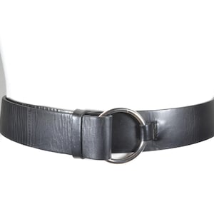 Wide Black Leather Belt, Genuine Leather Belt with Ring Buckle, Stylish Universal Belt