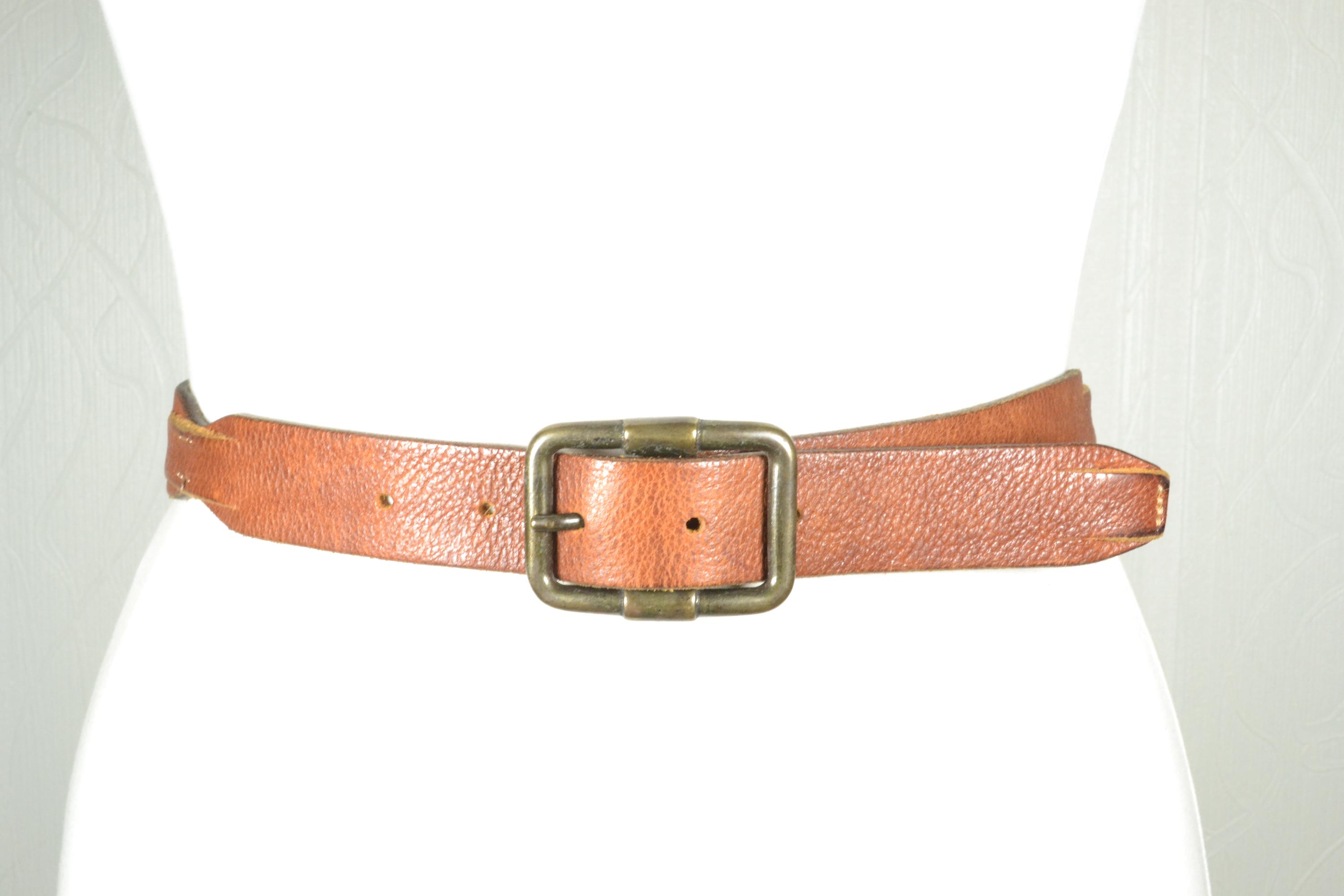 Vintage Boho Western Brown Leather Belt With Brass 