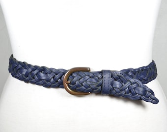 Ceinture Large En Cuir Véritable Bleu Marine Vintage - Taille 70, Sans Marque, Occasion