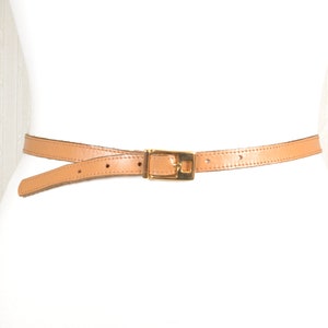Skinny Brown Leather Belt with Gold Buckle, Thin Brown Belt, Brown Leather Belt, Tanned Leather Belt, Brown Bronze Belt