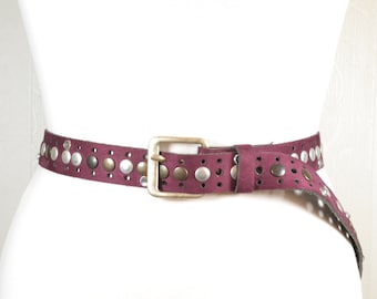Purple Riveted Belt, Violet Suede Leather Belt