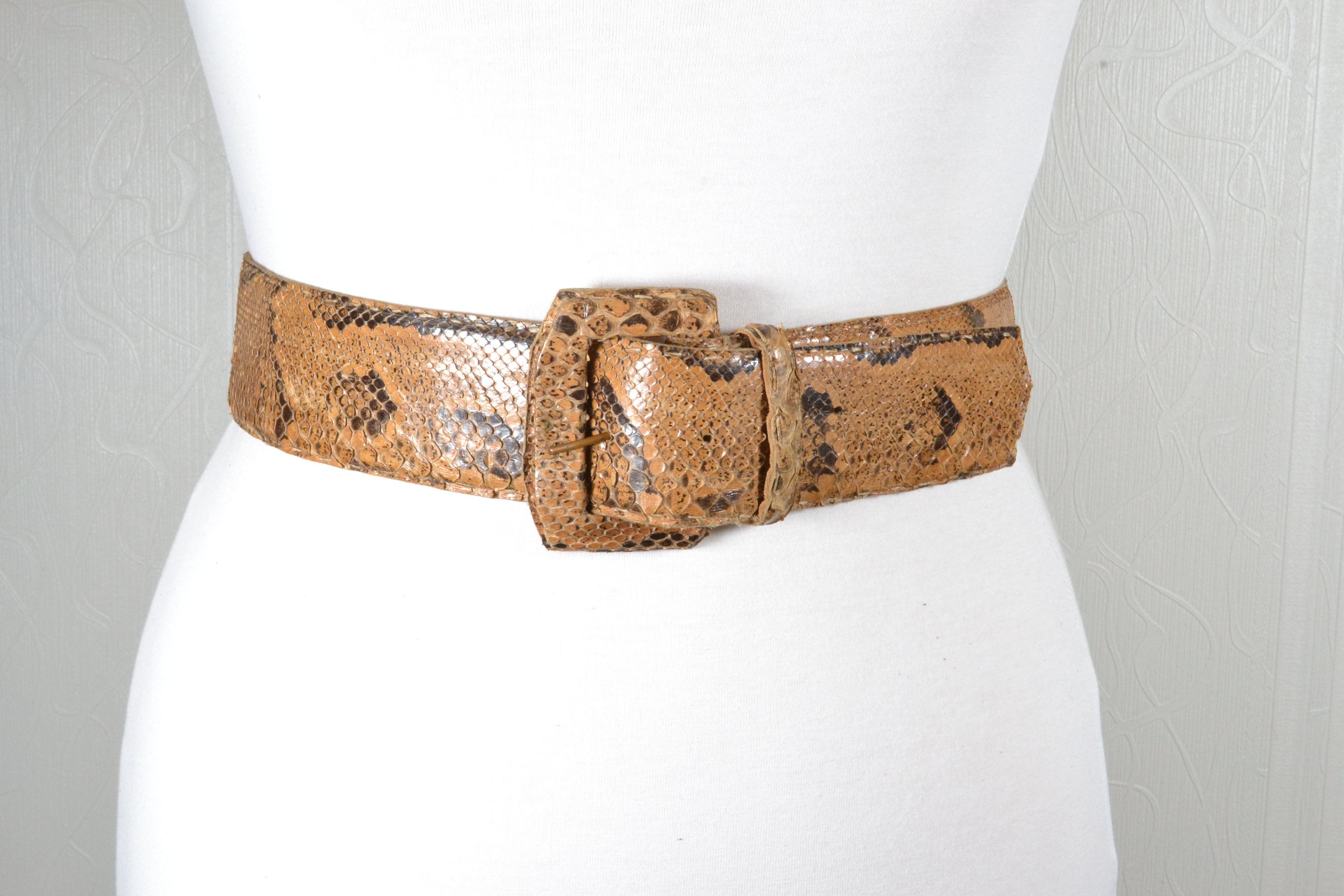 Vintage Brown Python Skin Belt: Wide Rectangular Buckle - Etsy