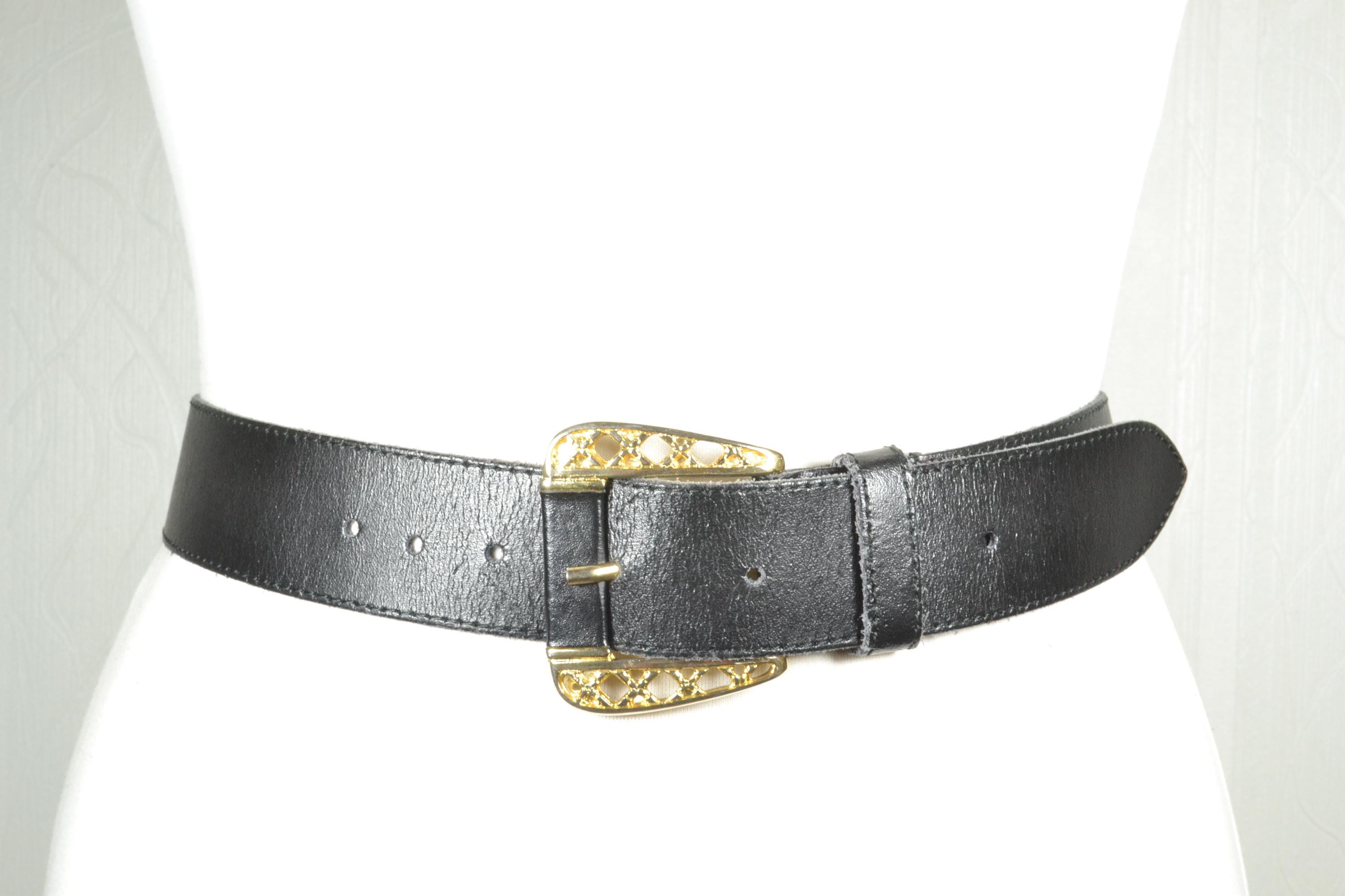 Vintage Elegant Black Leather Belt With Ornate Gold Chain  display picture 1