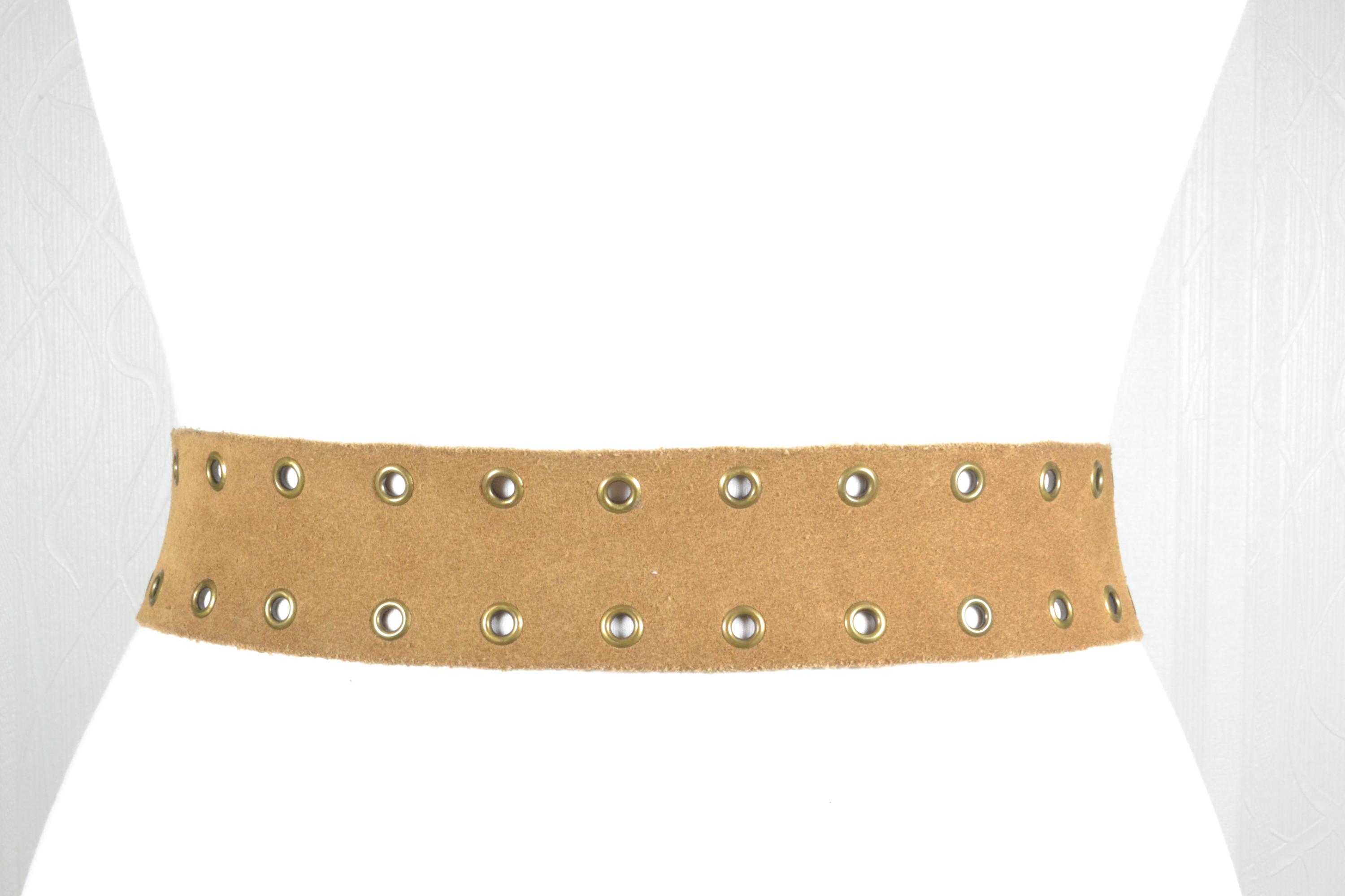 Western Boho Embroidered Suede Fringe Tie Belt - Tan Brown Suede Fringe Belt (S-M) – Holy Thrift main image 2
