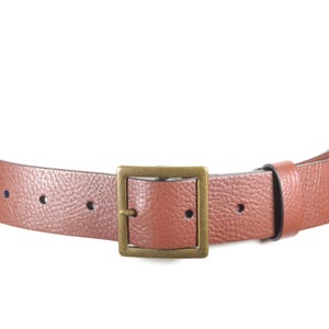 Vintage Wide Brown Leather Belt with Square Brass Buckle, Textured Genuine Leather Waist Belt for Women, Rustic Boho Tan Belt made in Italy