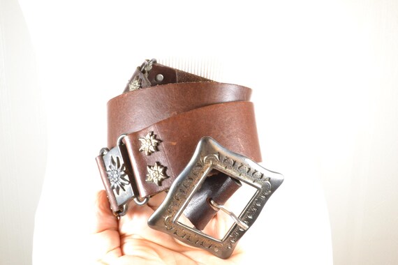 Women’s Brown Brass Bucle Wide Belt With An Embossed Stamped Cut Out Design Boho Womens Boho Embossed Leather Belt - Etsy main image 3