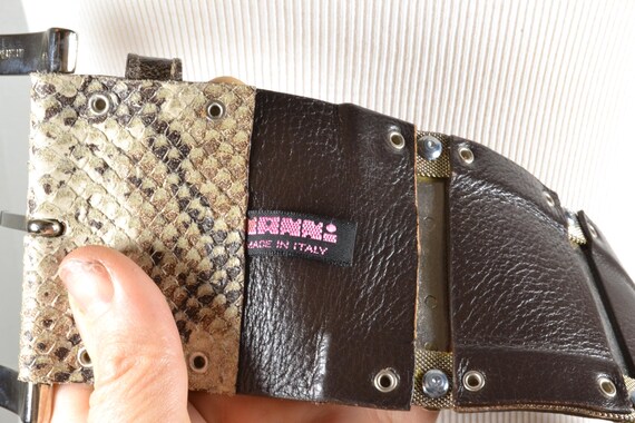 Vintage Snakeskin Leather Belt: Wide Silver Accents, 1980s  display picture 1