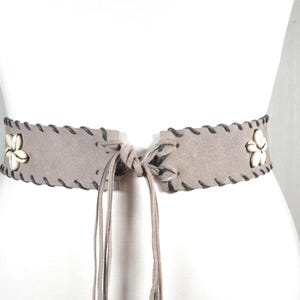Gray Suede Belt, Gray Beaded Tie Belt, Handmade Tribal Tie  display picture 2