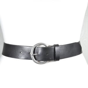 Classic Wide Black  Leather Belt With Round Silver Buckle, Timeless Fashion Accessory