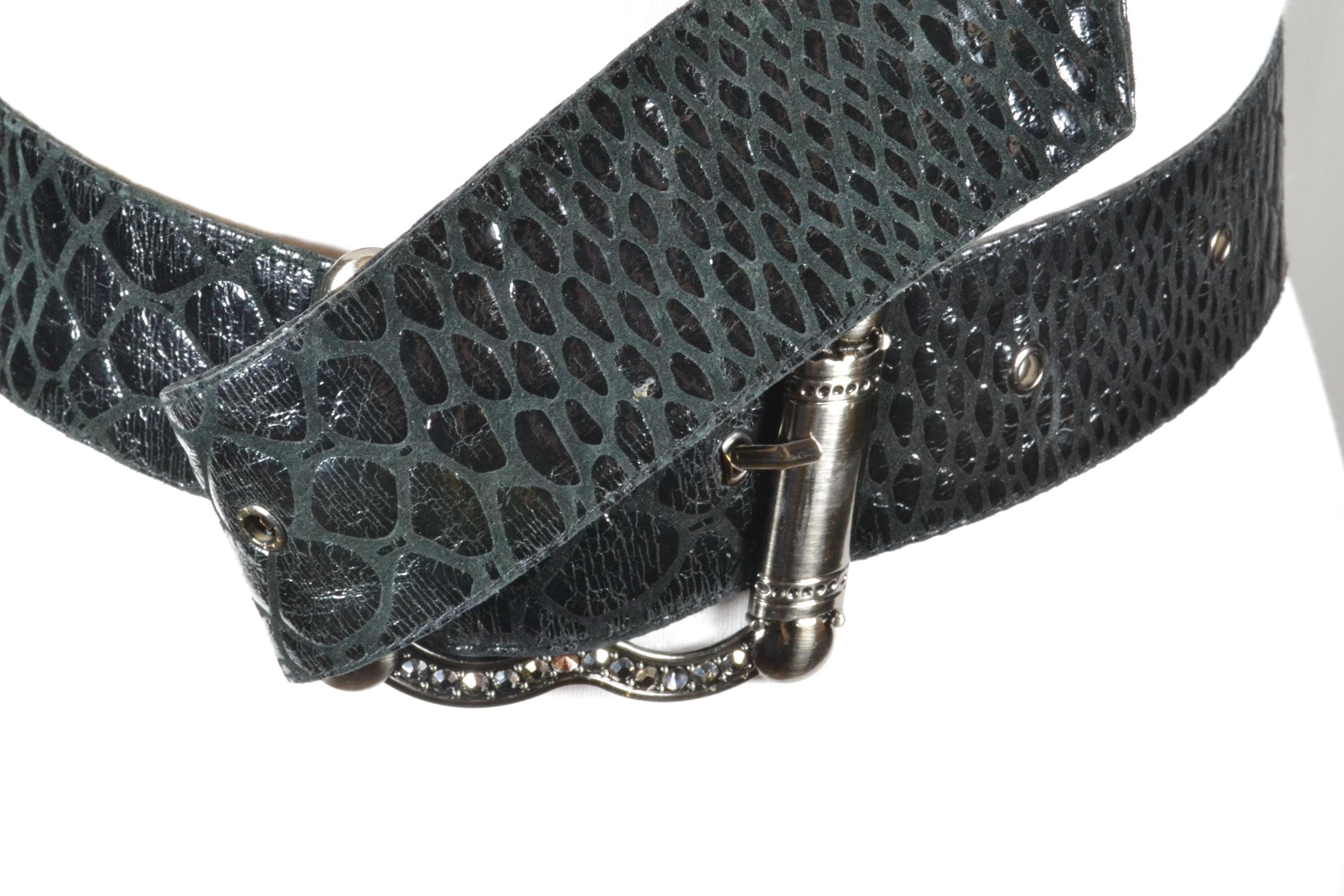 Vintage Black Leather Belt: Wide Embossed Belt With Ornate 