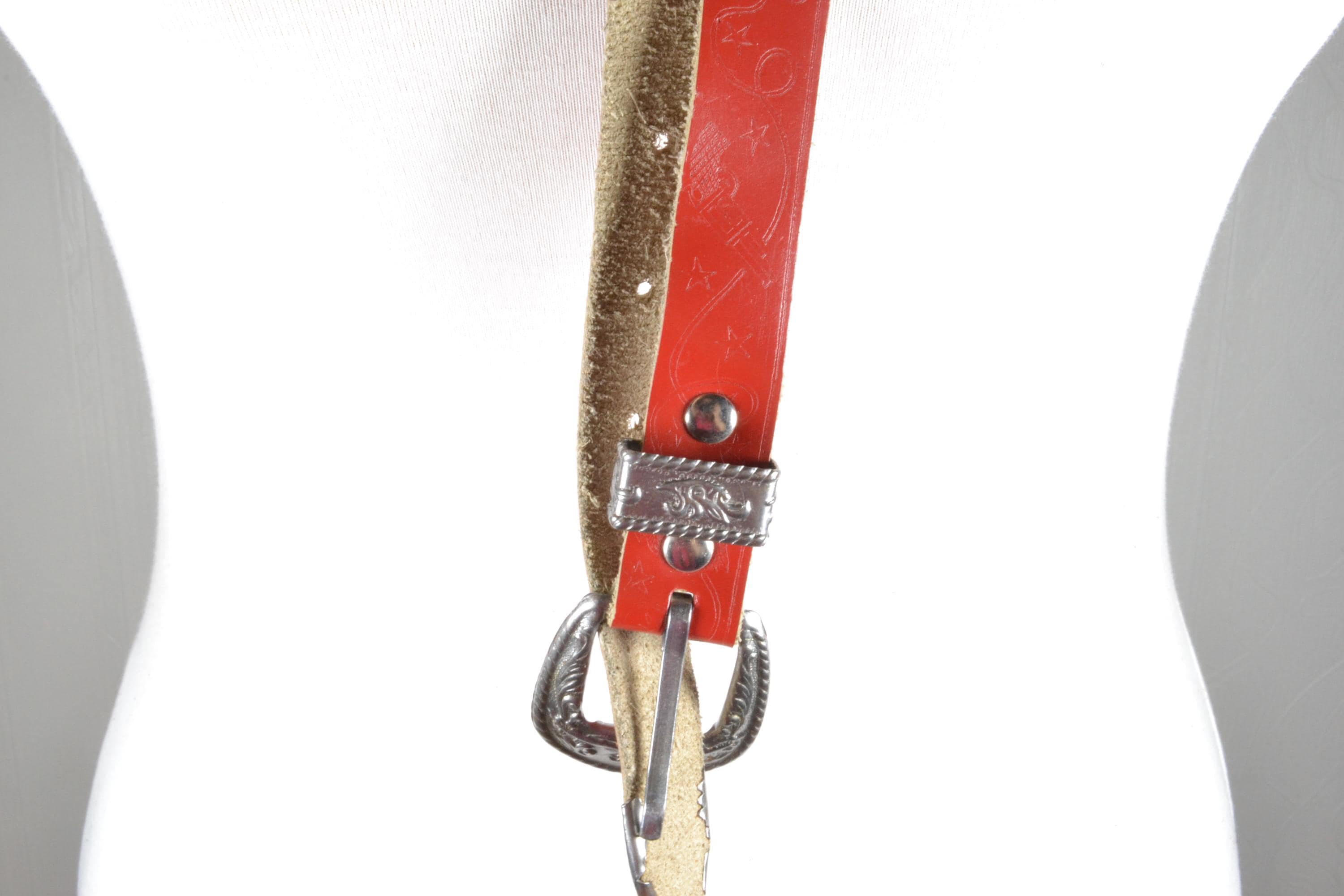 Vintage Red Leather Western Belt Engraved Silver Buckle Belt Buy 1 inch Western Belt Womens | Red Suede Leather  main image 4