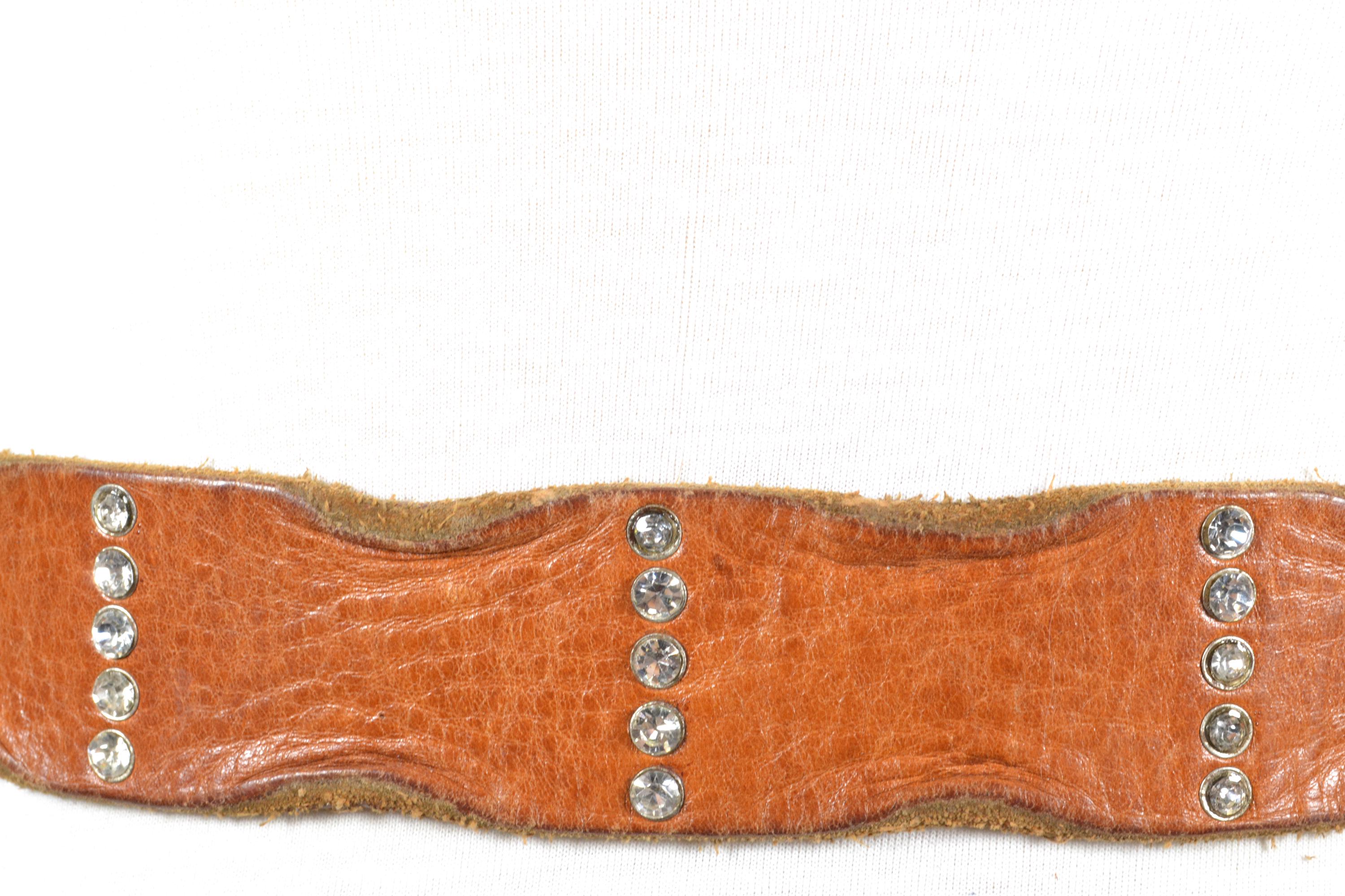 Vintage Western Cognac Leather Rhinestone Belt, Sparkling 