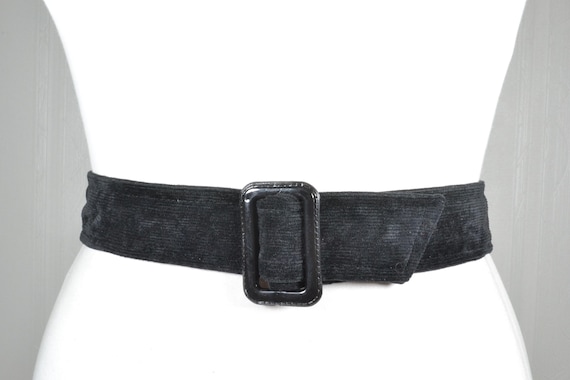 Vintage Black Corduroy Wide Belt, 80s Stretch Waist Belt  display picture 1
