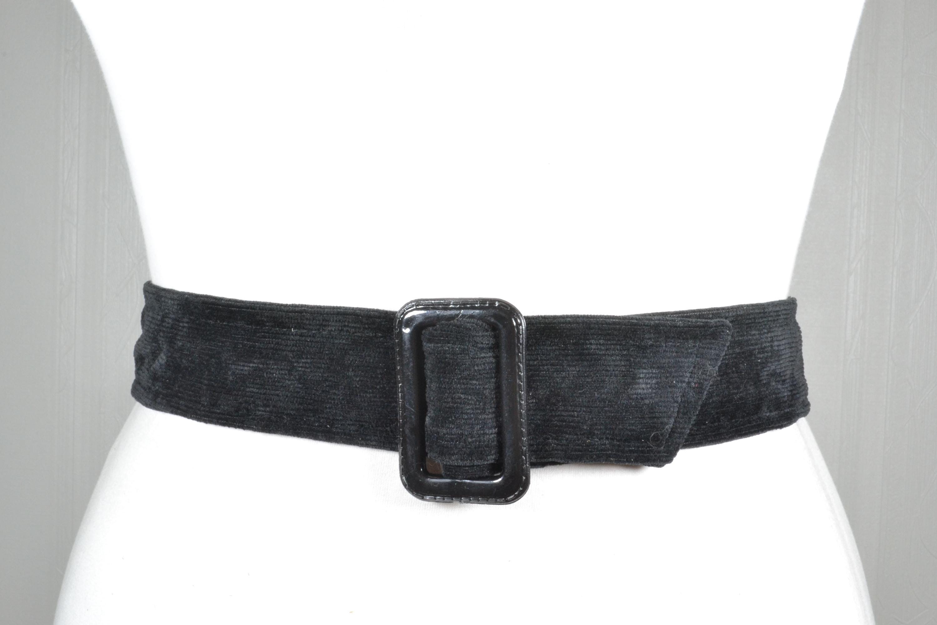 Vintage Black Corduroy Wide Belt, 80s Stretch Waist Belt 