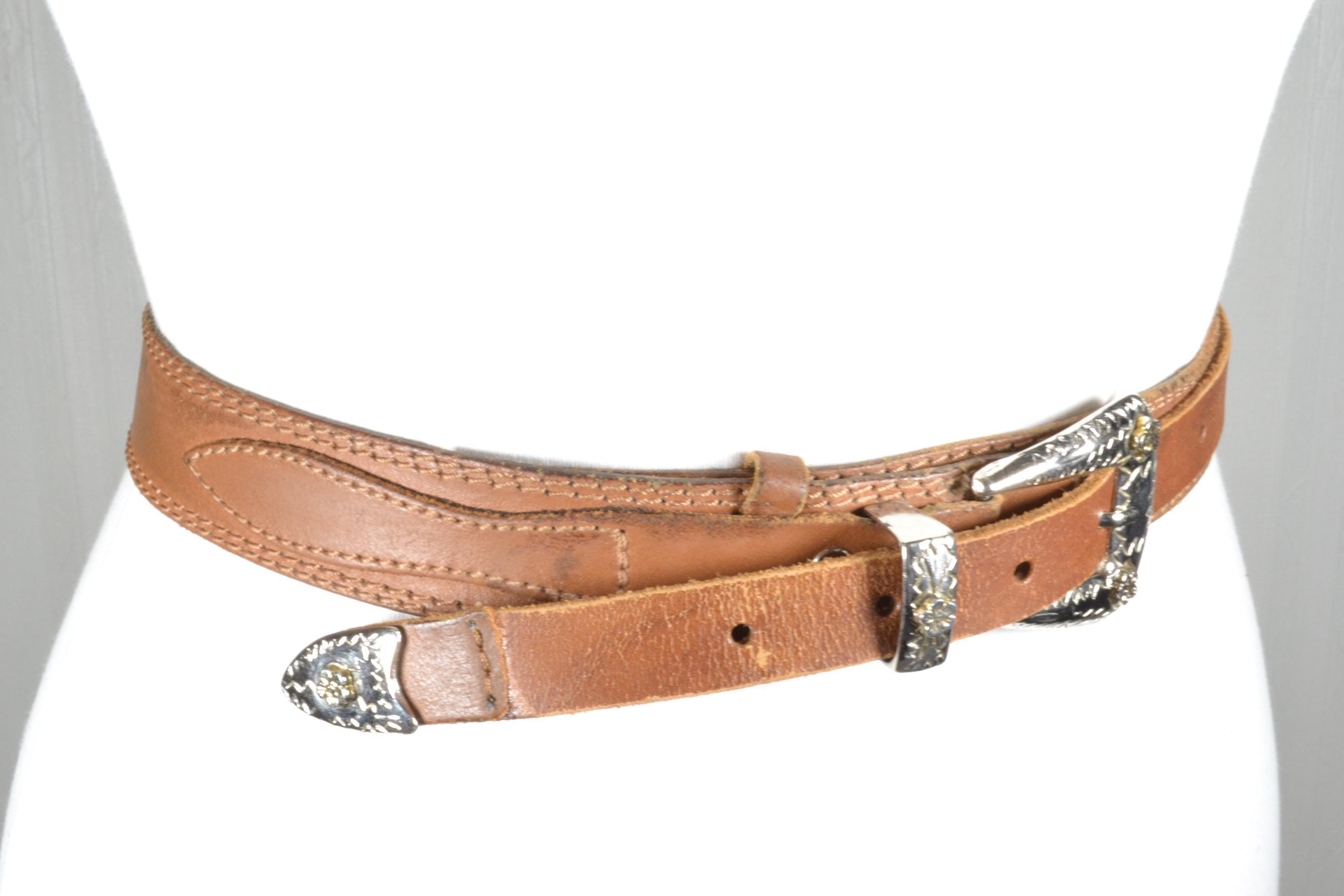 Vintage Brown Leather Western Belt: Silver Buckle Rodeo Boho  display picture 3