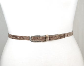 Vintage Slim Brown Snake Skin Leather Belt for Women, Western Boho Y2K Aesthetic