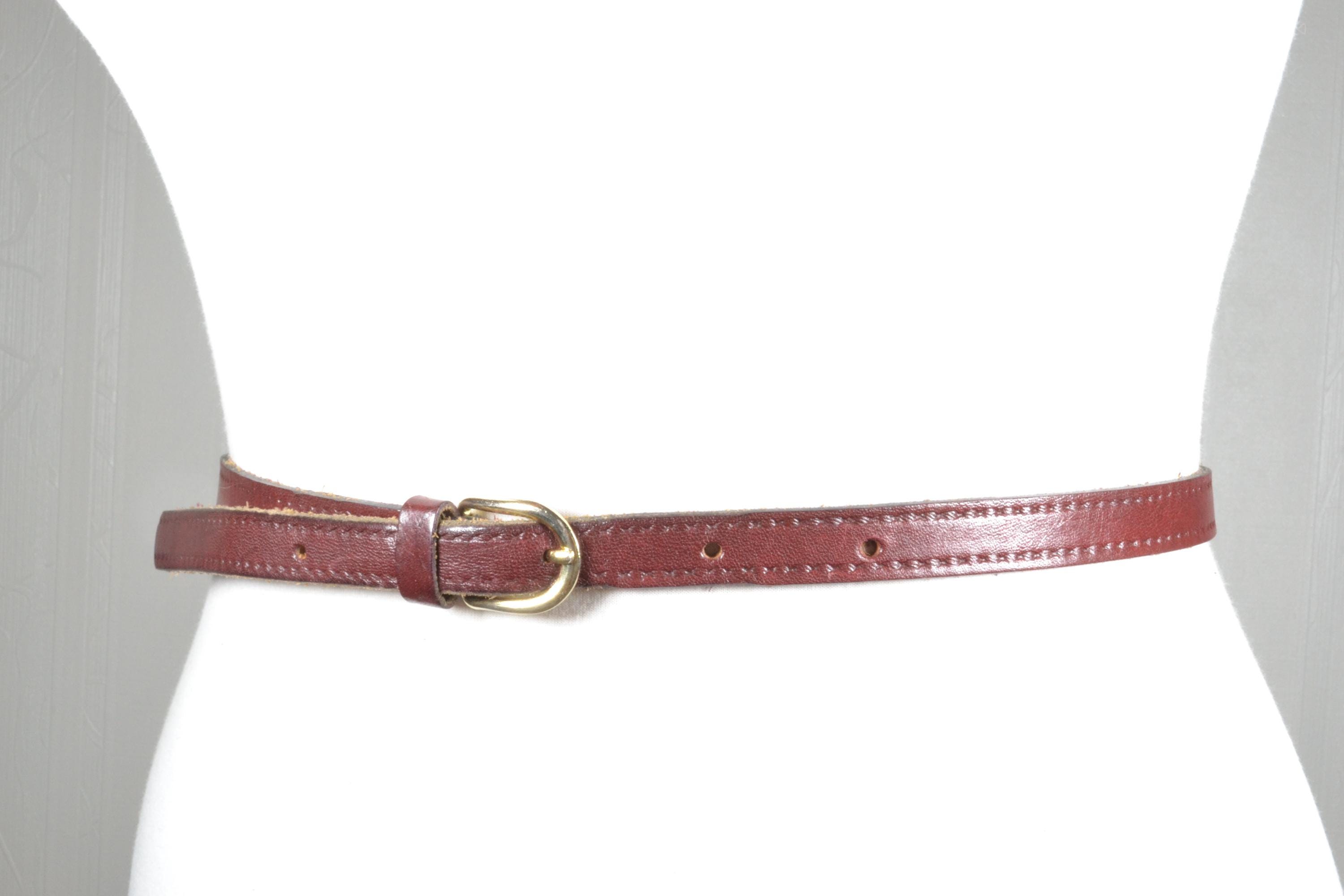 Vintage Women\'s Slim Burgundy Genuine Leather Belt with Gold Buckle Size Large Seraphina Belt - Classic Burgundy Italian Leather Gold  main image 3
