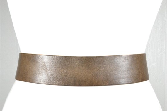 Wide Brown Leather Belt: Rectangular Buckle, Mini… - image 9