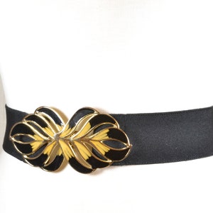 Black Stretchy Belt with Big Gold Leaves Buckle, Black Corset Belt