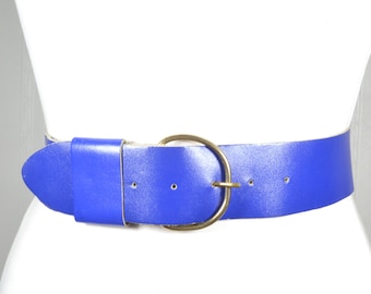 Vintage royal blue Escada suede leather belt Vintage 80s ESCADA Navy Blue Suede Belt W/ Gold Crest Rivets  main image 3