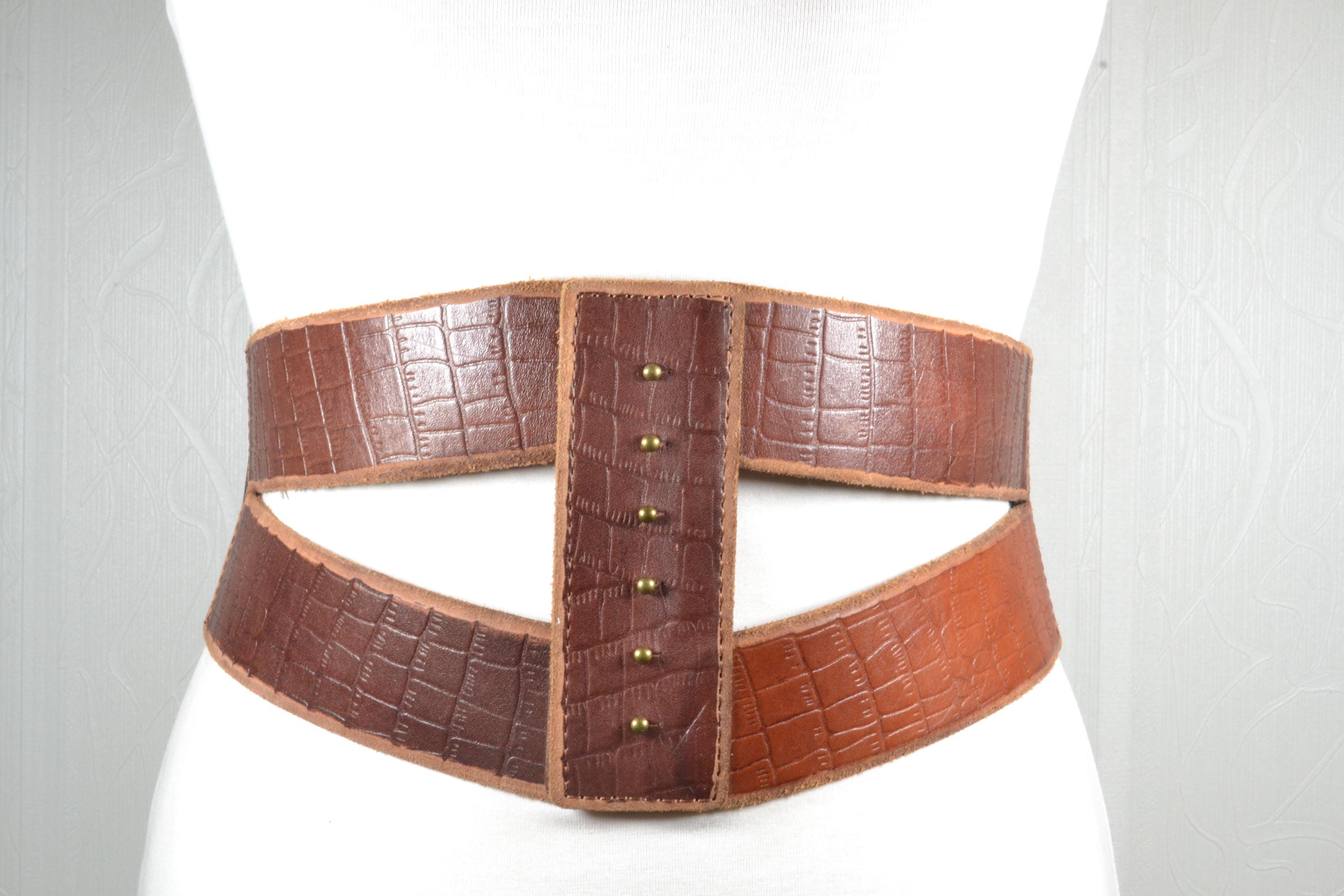 Vintage Brown Croc Wide Waist Belt With Stretch Back  display picture 1