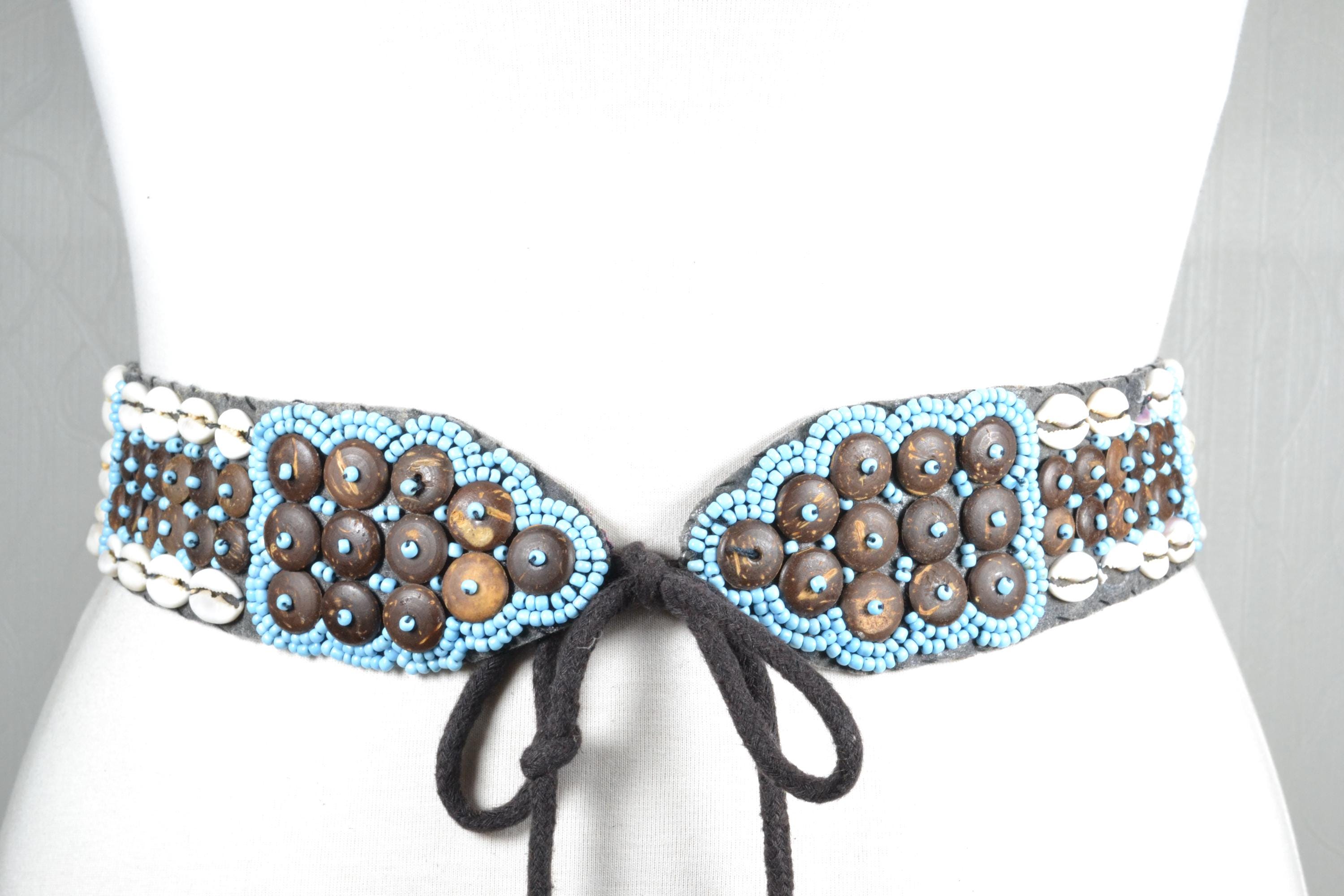 Vintage Boho Beaded Waist Belt With Cowrie Shells and Wooden  display picture 3