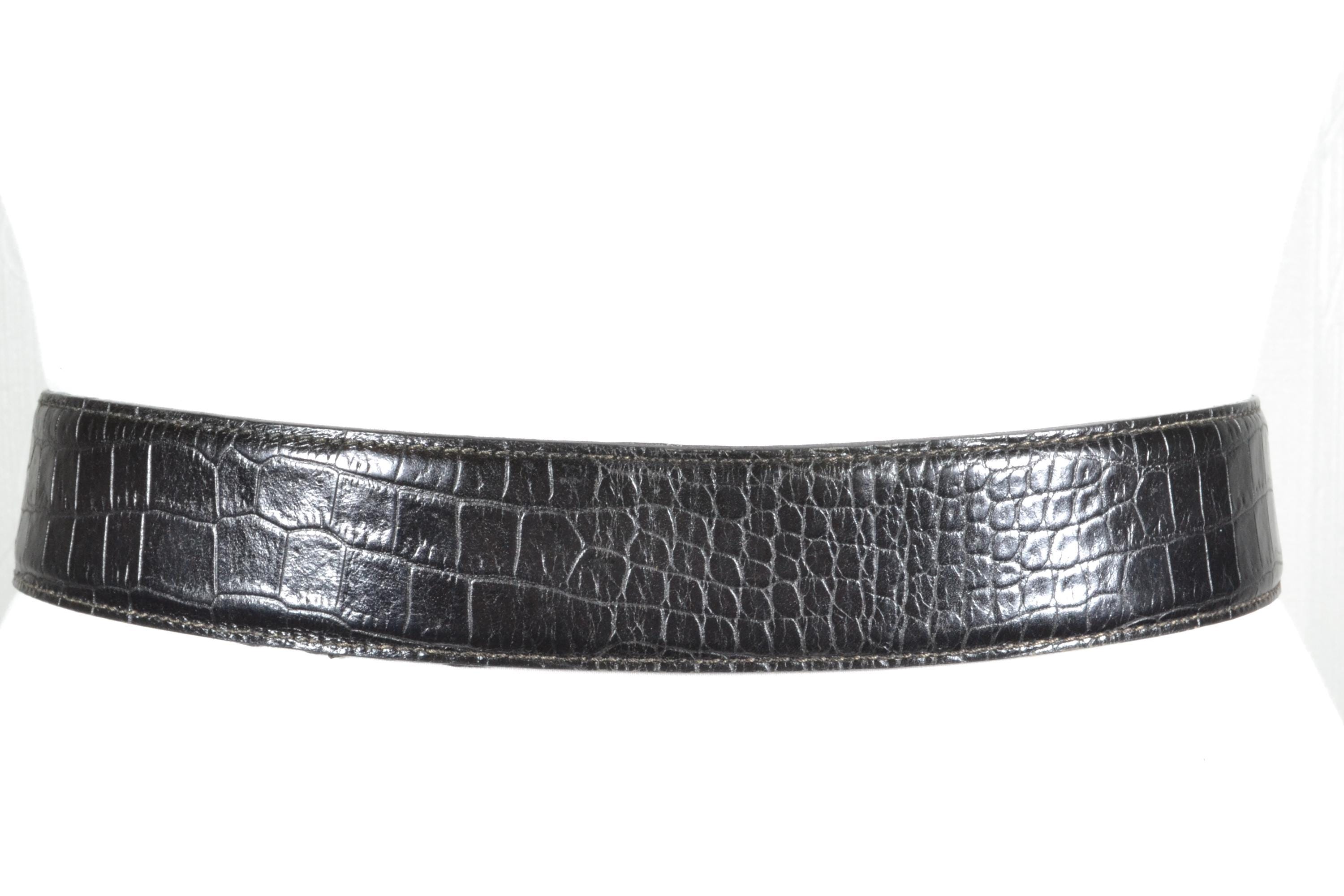 Anna Valerie Adolf Black Croc Embossed Leather Belt for  display picture 1