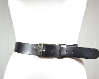 Vintage Black Leather Levi's Belt: Distressed Jeans Belt