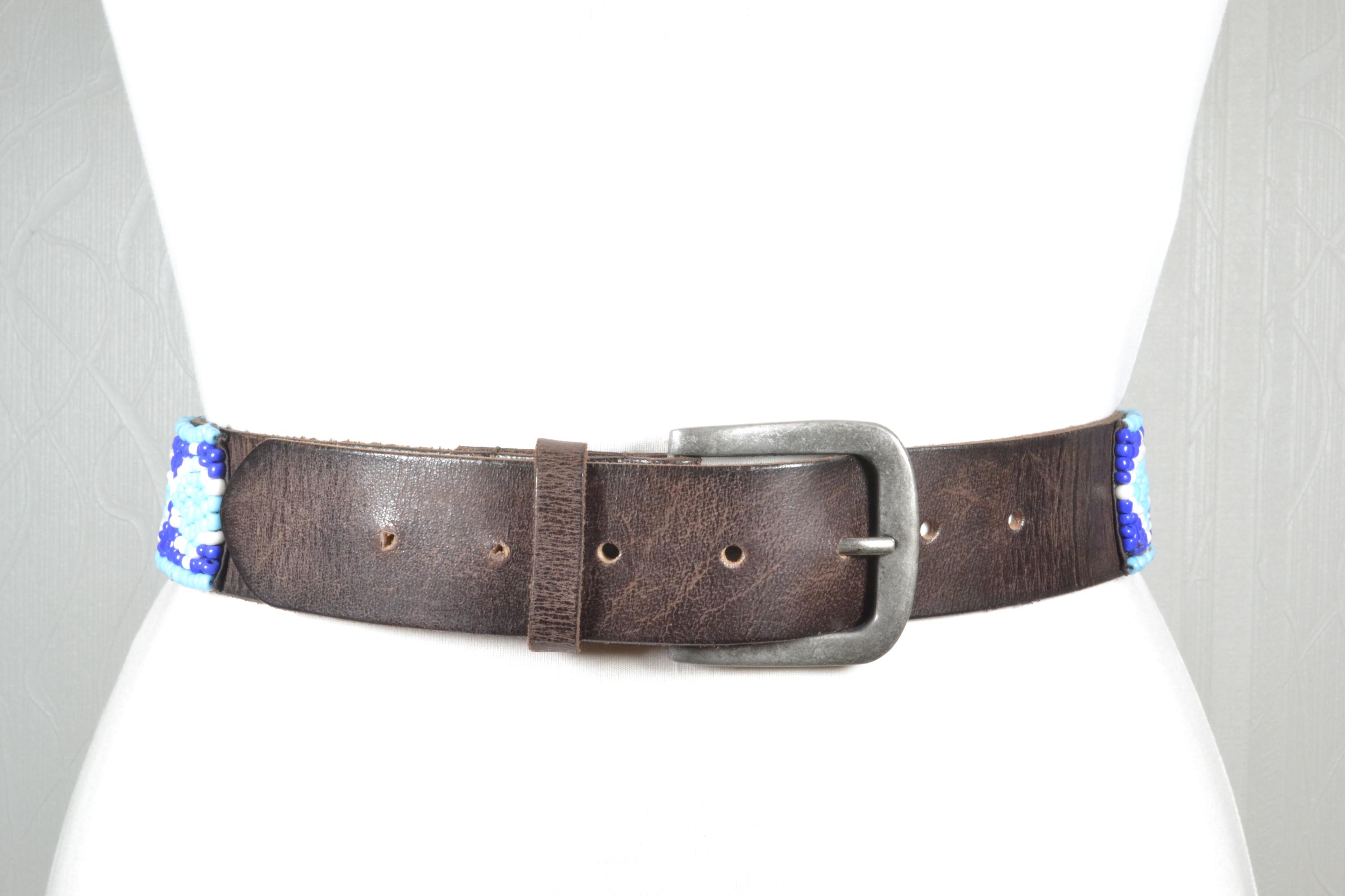 Vtg Southwestern Leather Belt Boho Turquoise Beaded Waist Belt Brown Sz S/M Vintage Concho / Western Belt available in store ?⭐️? main image 4