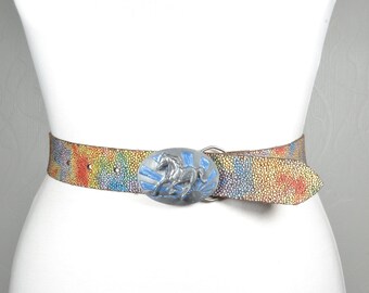 Fossil Womens Rainbow Leather Western Hippie Bohemian Waist Belt Sz S Fossil Womens Rainbow Leather Western Hippie Bohemian Waist  main image 2