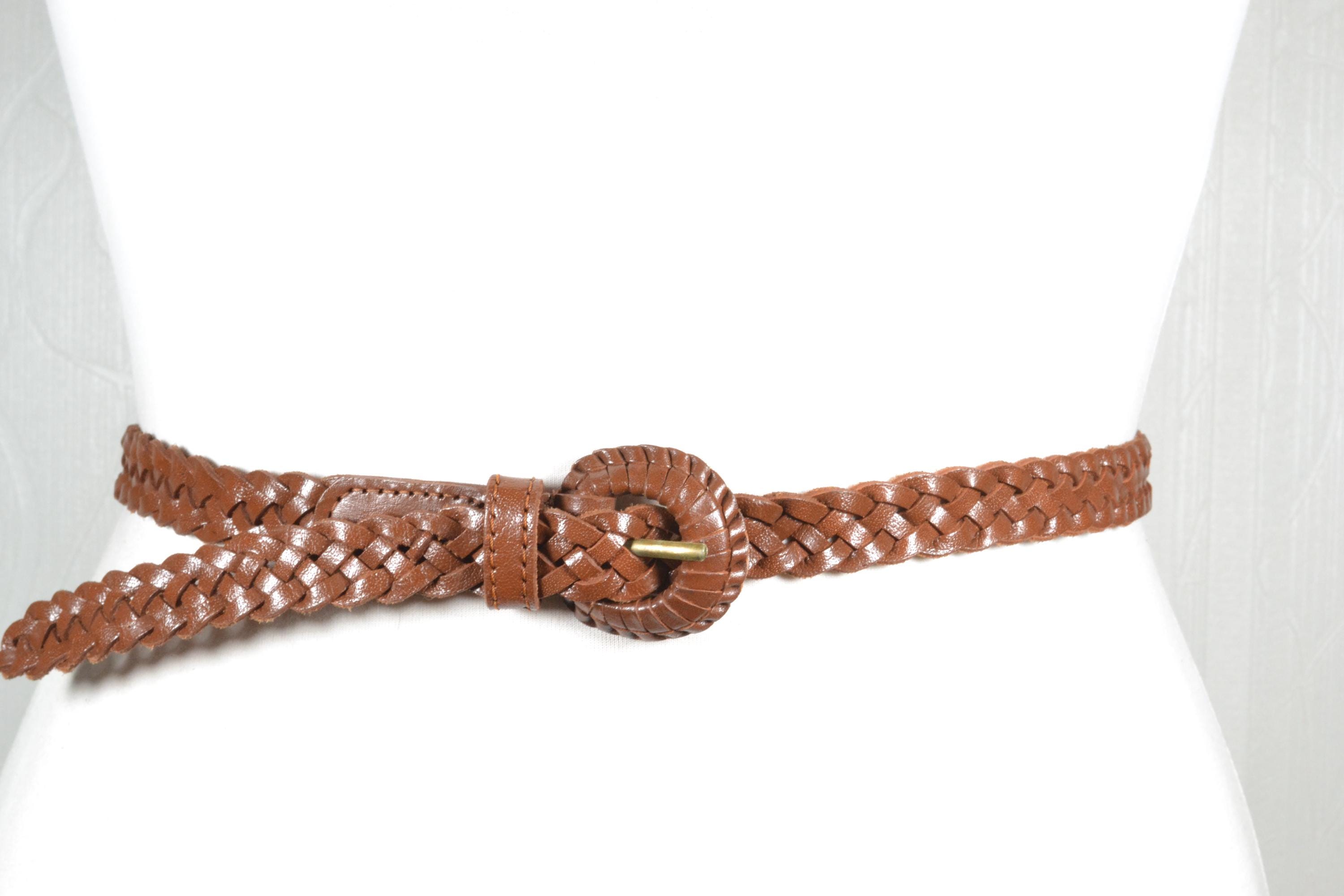 Skinny Brown Braided Leather Belt, Boho Western Brown Belt  display picture 2
