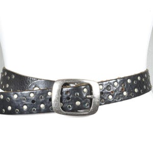 Vintage Black Studded Leather Belt, Black Distressed Punk Rock Belt, Silver Rivet Goth Waist Belt, Grunge Y2K Fashion Belt