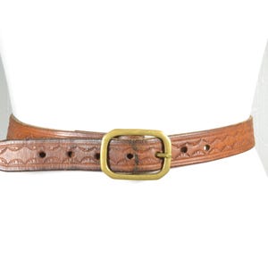 Vintage  Brown Leather Belt with Rounded Bronze Buckle