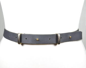 Vintage Grey Vegan Leather Belt With Gold Buckle | Thin  display picture 1