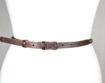 Skinny Burgundy Leather Belt for Women, Minimal Thin Waist Belt
