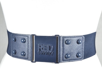 Vintage Navy Blue Wide Stretch Belt: 70s Elastic Corset