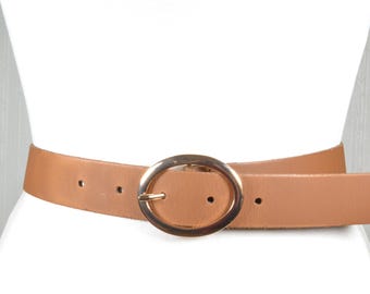 Vintage Brown Leather Waist Belt: Antique Brass Buckle, Wide  display picture 3