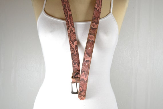 Vintage Brown Python Pattern Leather Belt with Re… - image 5